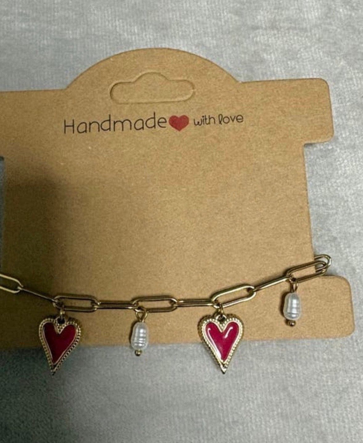 Yehwang  armband met hartjes en parels, Staal, Verzenden, Nieuw, Met bedels of kralen