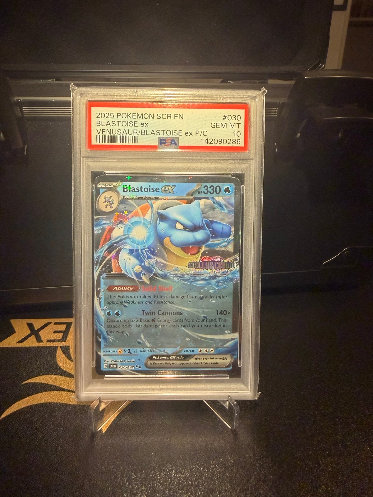 Pokémon Blastoise ex 030/142 PSA 10 Stellar Crown Promo, Ophalen of Verzenden, Zo goed als nieuw, Losse kaart, Foil