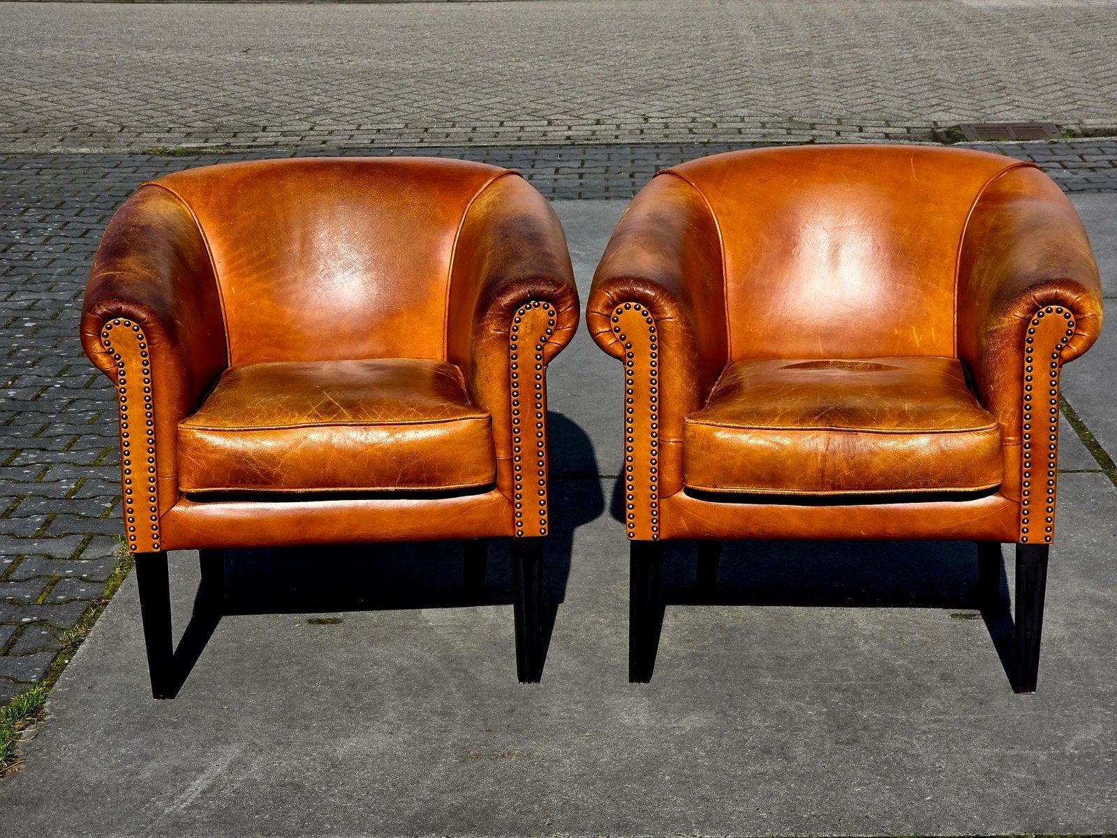 2x Chesterfield club fauteuil honing bruin leer + BEZORGING, Gebruikt, ., Chesterfield, Ophalen of Verzenden