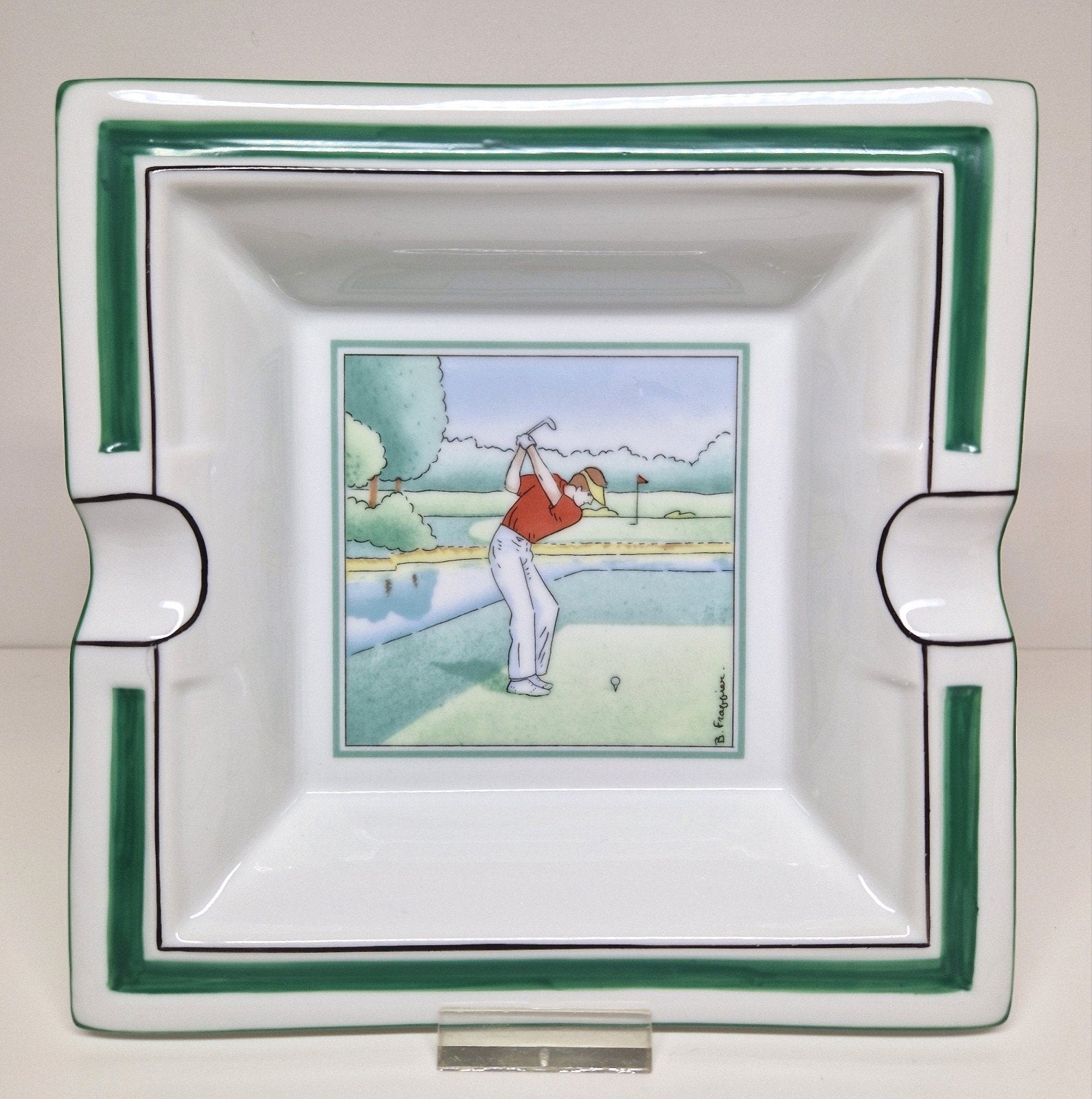Porseleinen sigaren asbak golfer B. Fraggier, Apilco France., Ophalen