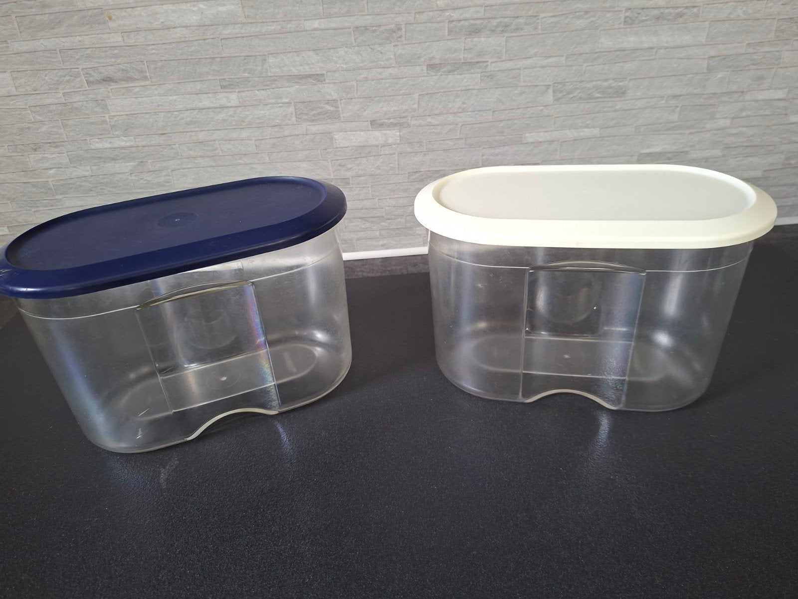 Tupperware luxe beschuitbus koekjesbus blauw wit set of p.st, Ophalen of Verzenden, Zo goed als nieuw, Blauw, Overige typen