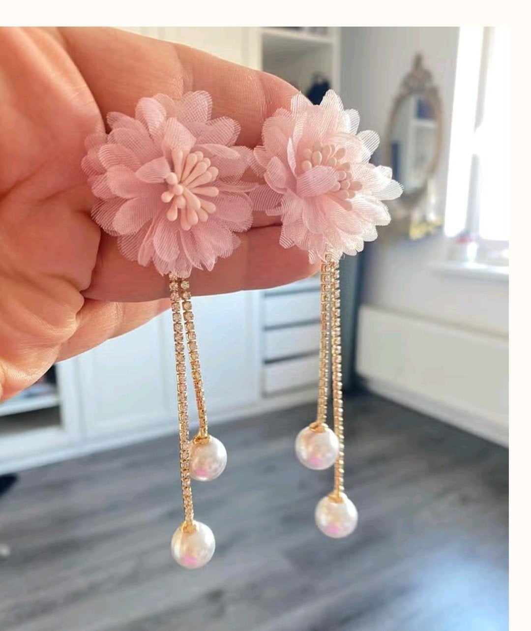 prachtige bloem oorbellen, Ophalen of Verzenden, Nieuw, Roze, Overige materialen