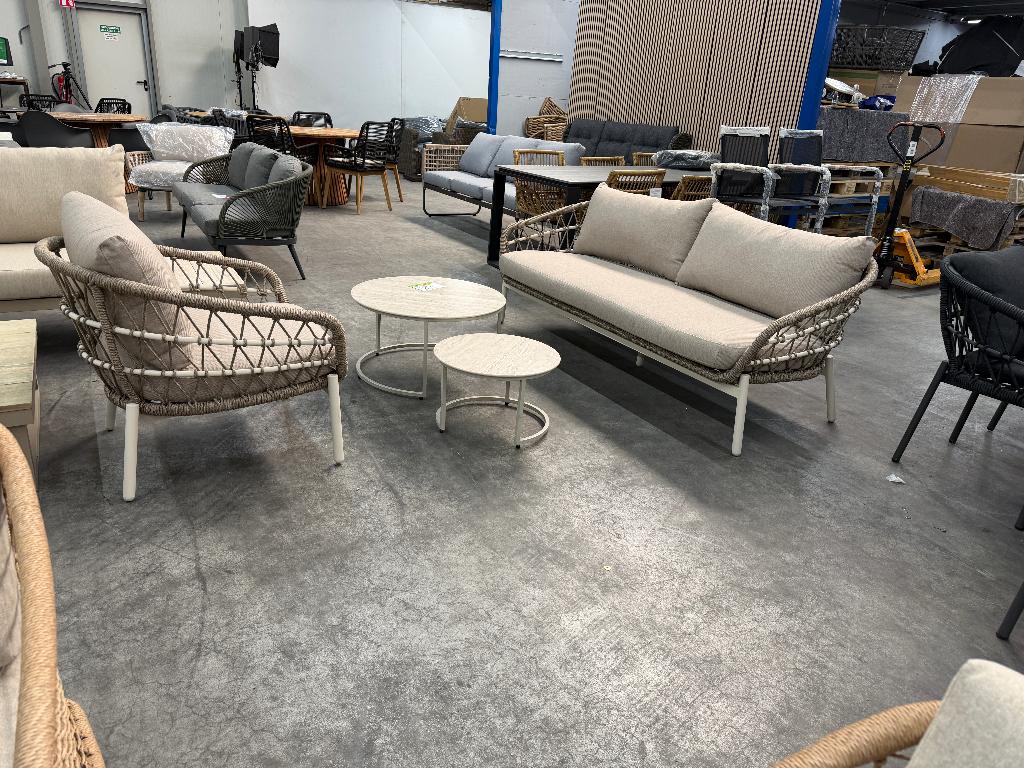 Dakota beige stoel-bank loungeset 4-delig | aluminium + touw, Tuin en Terras, Tuinsets en Loungesets, Ophalen, 4 zitplaatsen, Aston Martinlaan 36