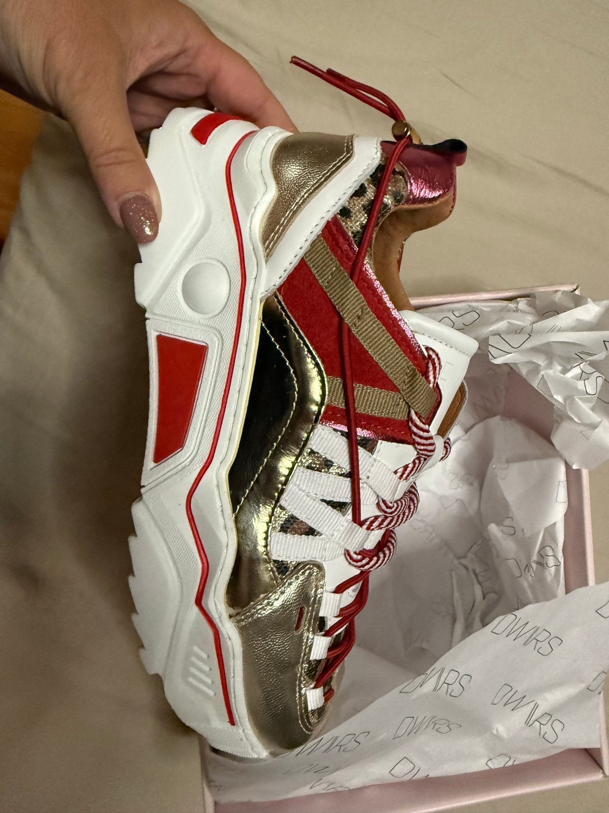DWRS Sneakers Maat 40 - Rood, Goud, Wit met Leopard Print, Ophalen of Verzenden, Nieuw, Rood, Sneakers of Gympen
