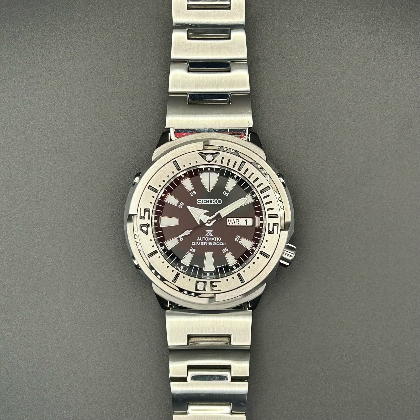 Seiko Prospex SRP637K1 “Mini Tuna”, 4R36, Gebruikt, Staal, Polshorloge, Ophalen of Verzenden