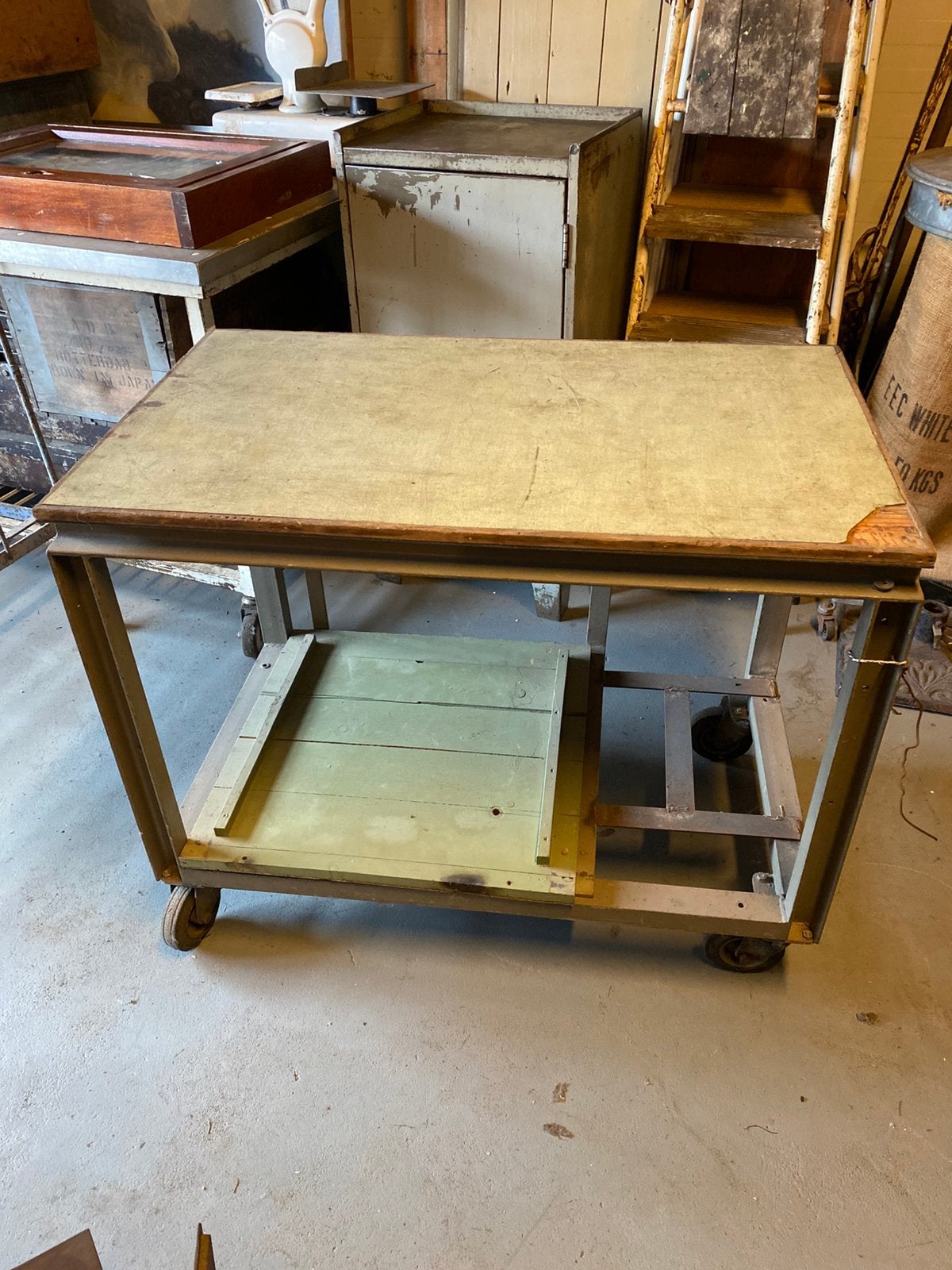 Oude Industriële Kar, Werkbank, Tafel, Stoer, Industrieel, Ophalen