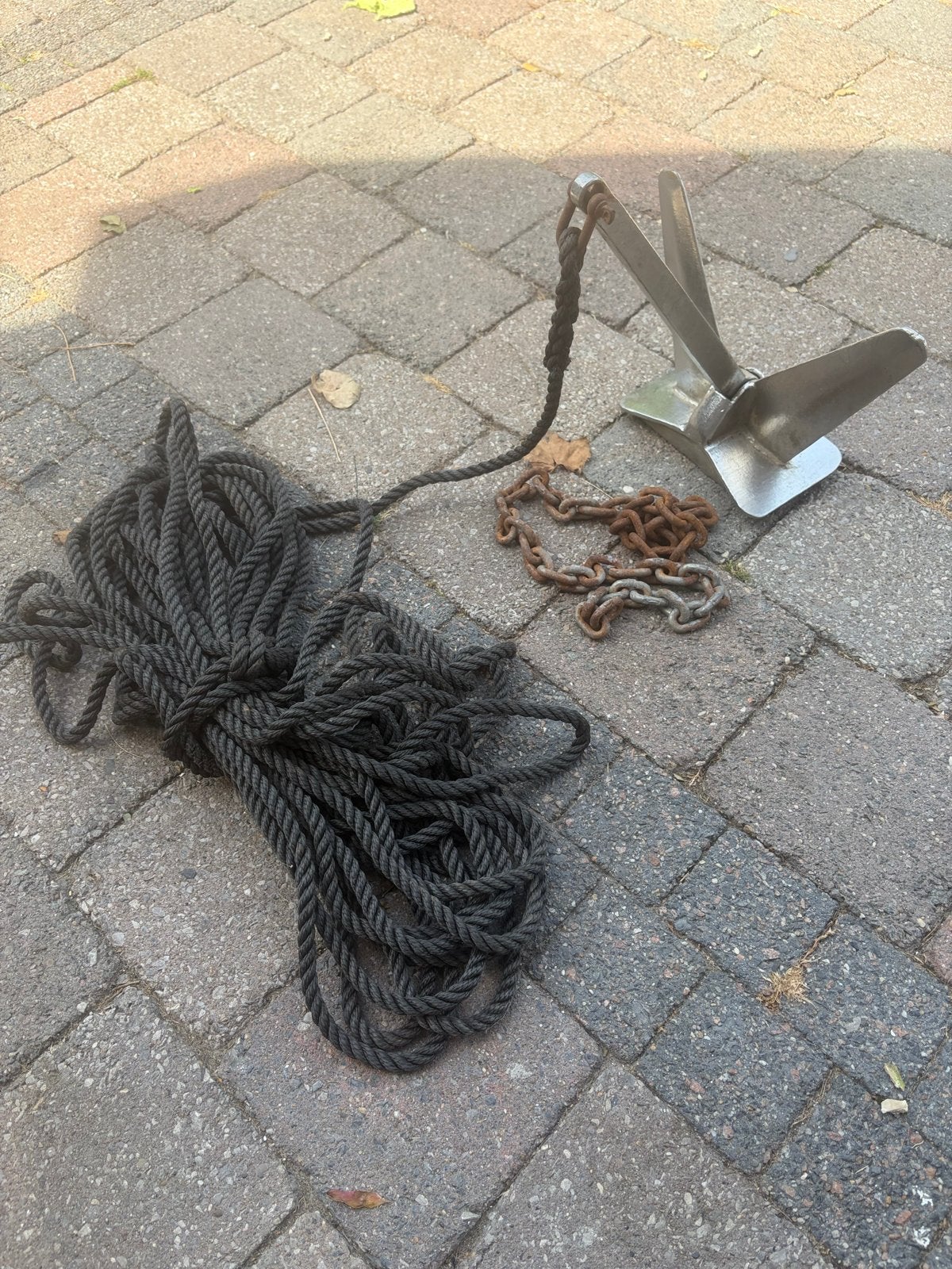 Ploeganker met 15m touw en 1,5m ketting, Watersport en Boten, Accessoires en Onderhoud, Ophalen of Verzenden, Gebruikt, Overige typen