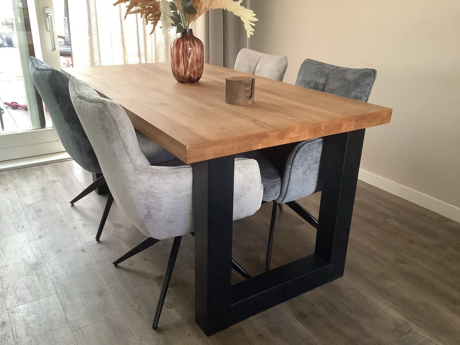 Eettafel met stalen poot - 130x90x75 cm, Ophalen, Gebruikt, 100 tot 150 cm, 50 tot 100 cm