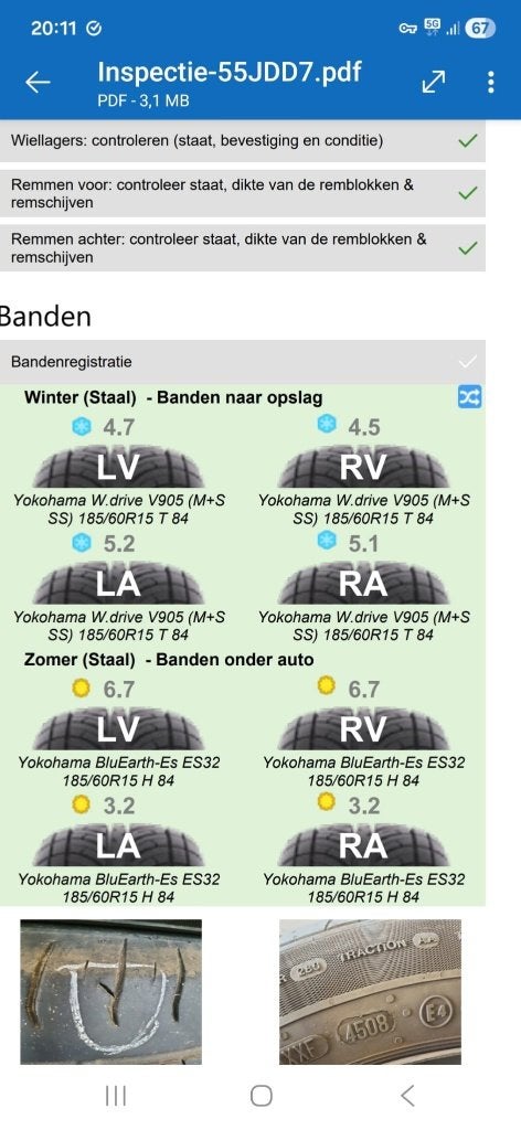 Winterbanden voor de Toyota Yaris, Ophalen, Gebruikt