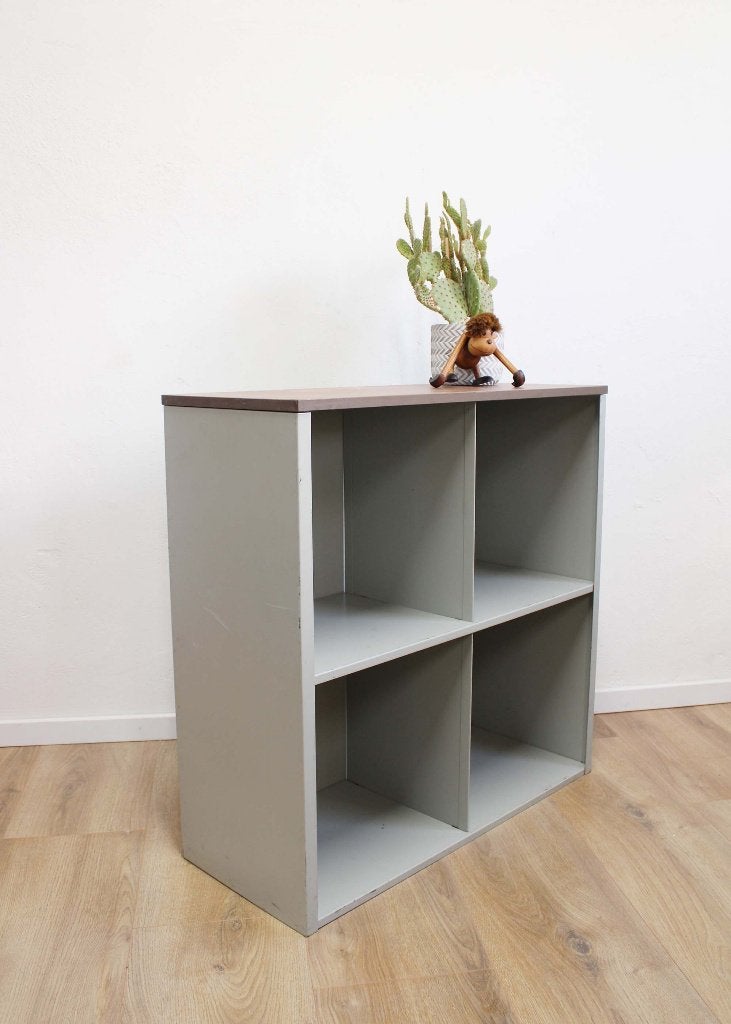 Vintage vakkenkast, Gispen? Grijze retro platen/boeken kast, O, O, 50 tot 100 cm, Minder dan 100 cm