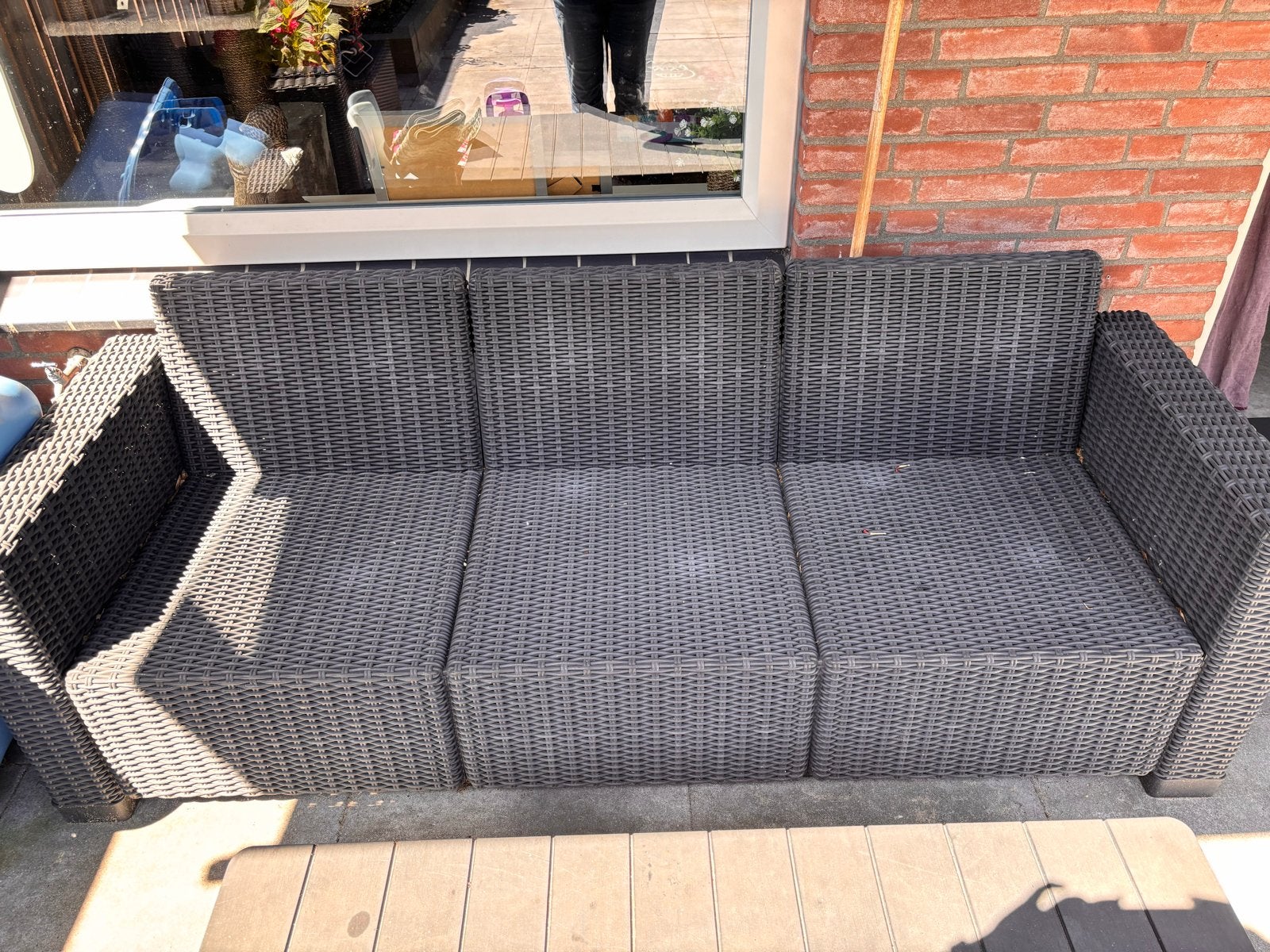 Wicker loungeset met 3-zits bank en fauteuil, Ophalen, 4 zitplaatsen, Gebruikt, Loungeset