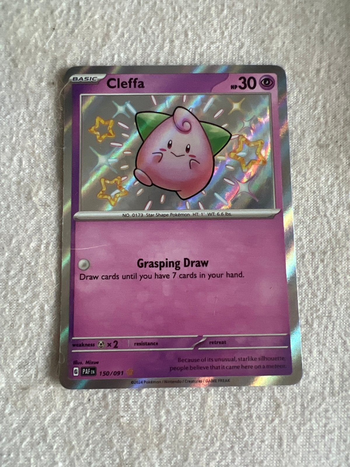 Cleffa 150/091 Basic Pokémon Kaart - Star Shape Pokémon, Ophalen of Verzenden, Zo goed als nieuw, Losse kaart, Foil