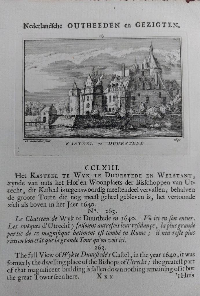 263 / Kasteel van Wijk bij Duurstede Gravure uit 1732, Antiek en Kunst, Kunst | Etsen en Gravures, Ophalen of Verzenden