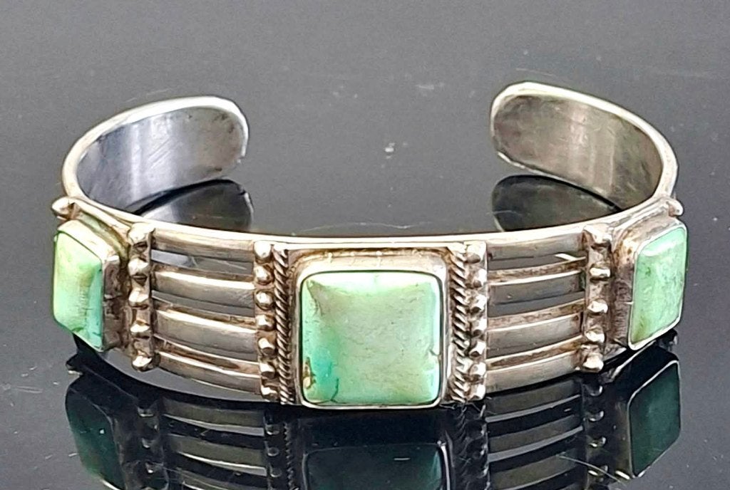 Navajo Sterling Silver Turquoise Cuff Bracelet 1920-40s, Ophalen of Verzenden, Zilver, Armband, Met edelsteen