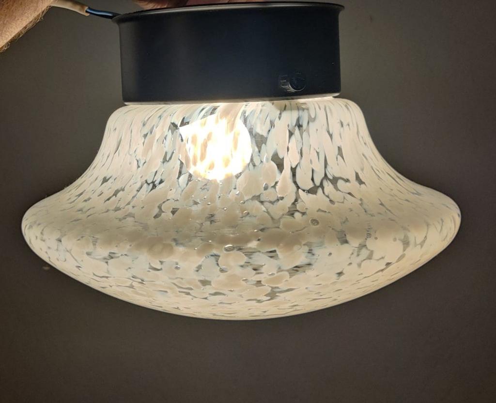 Prachtige oude wit gewolkt glas plafondlamp esc elektrosvit, Ophalen of Verzenden, Gebruikt, Glas