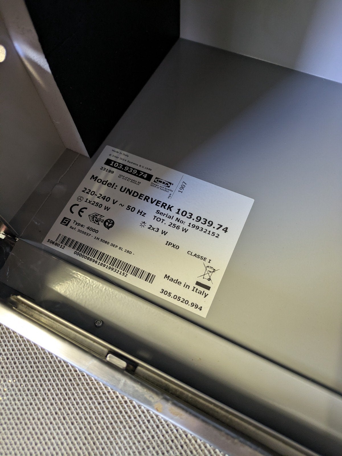 IKEA UNDERVERK 103.939.74 Afzuigkap, Gebruikt, Minder dan 200 m³ per uur, Onderbouw afzuigkap, Ophalen of Verzenden