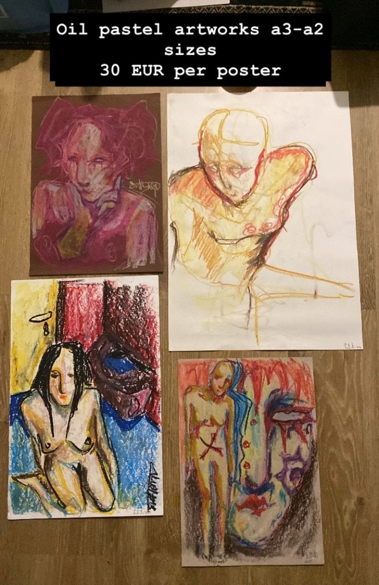 Oliepastel kunstwerken A3-A2, Ophalen of Verzenden
