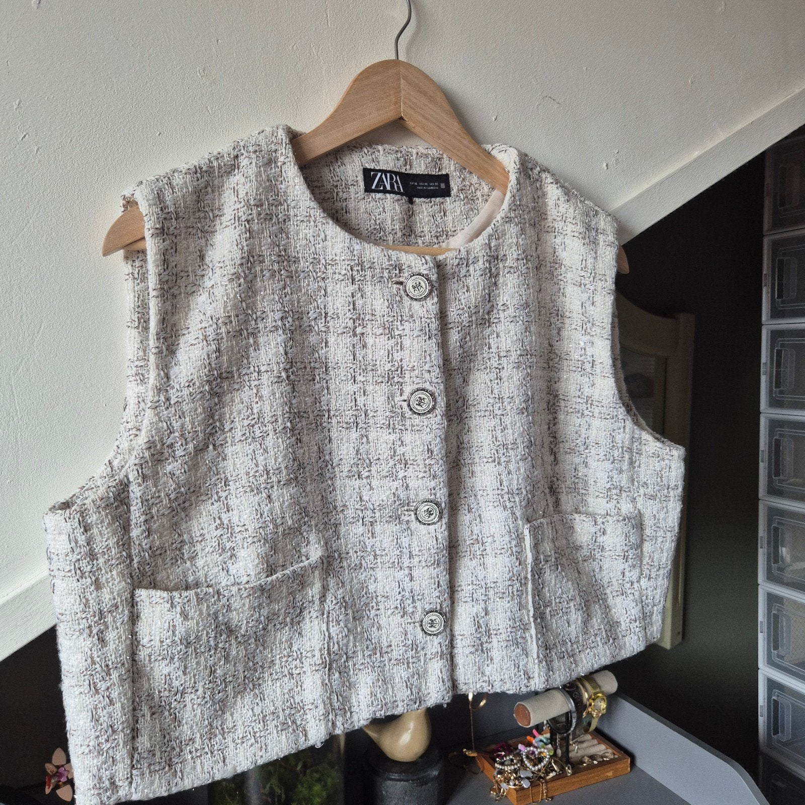 Zara tweed gilet / gilet / vestje - Maat XL - Zgan, Maat 46/48 (XL) of groter, Ophalen of Verzenden, Zo goed als nieuw, Jasje