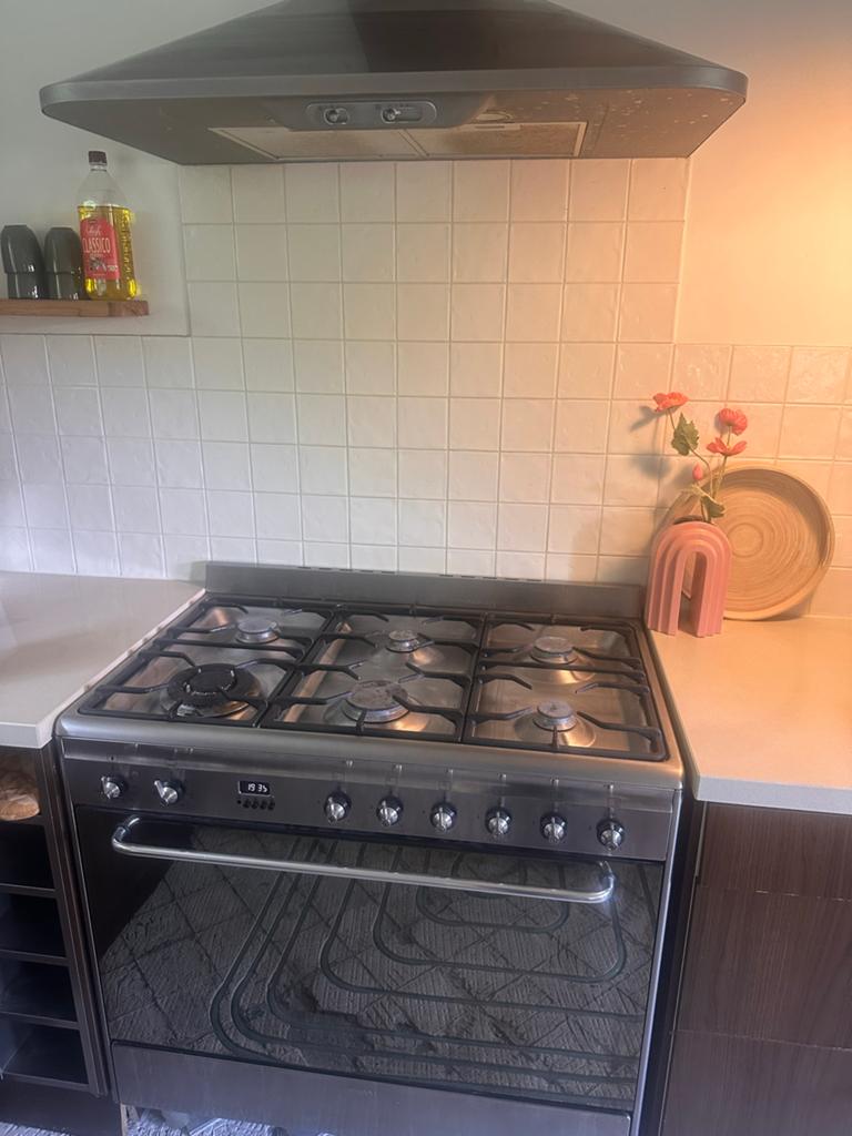 Smeg gasfornuis met Oven 6-pits RVS Zwart 90 cm, Witgoed en Apparatuur, Fornuizen, Ophalen, Gebruikt, Hete lucht, 60 cm of meer