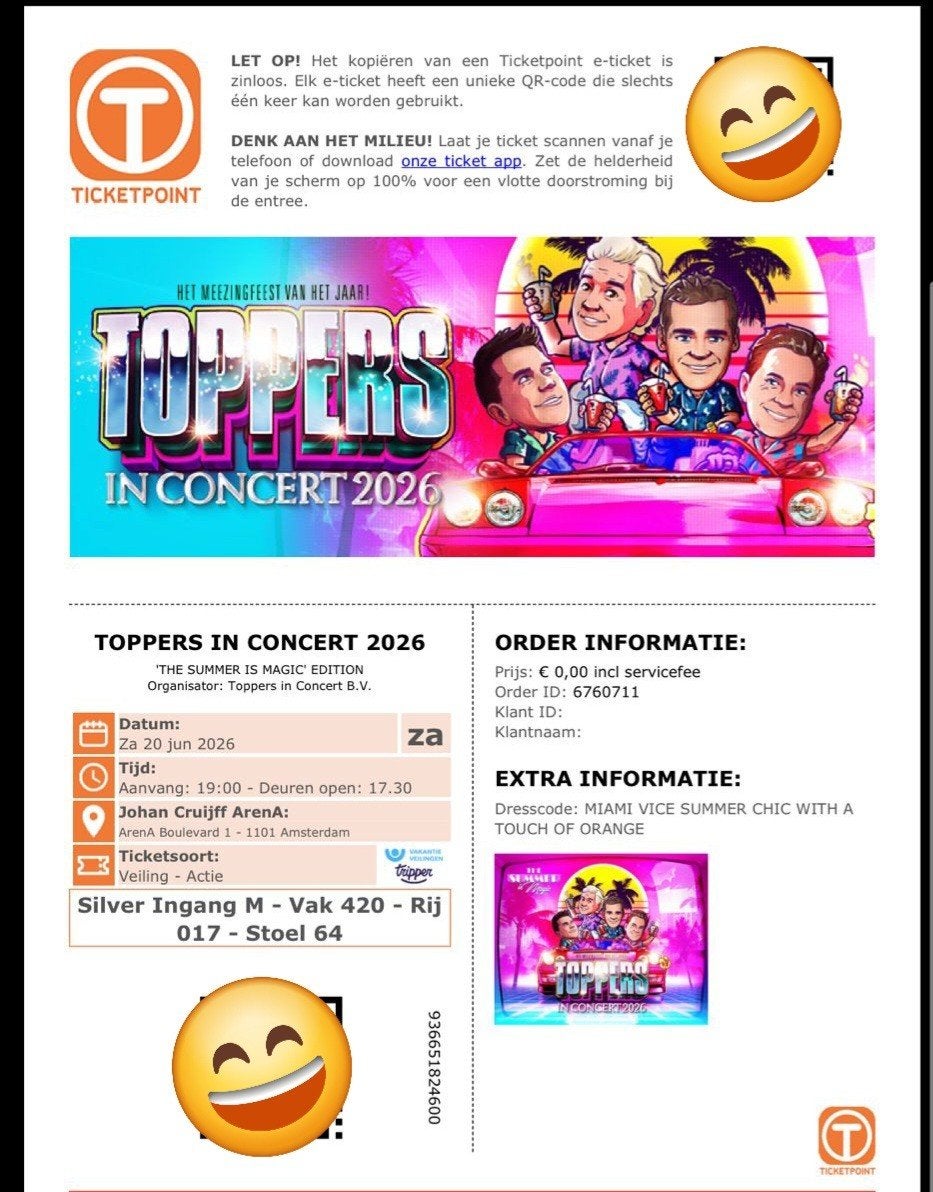 2x 2 toppers voor zaterdag 20 juni, Twee personen