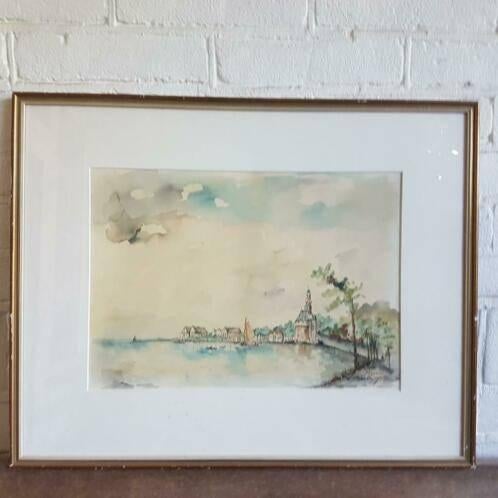 Aquarel gezicht op Hoorn P. Relleke, Antiek en Kunst, Kunst | Schilderijen | Klassiek, Ophalen