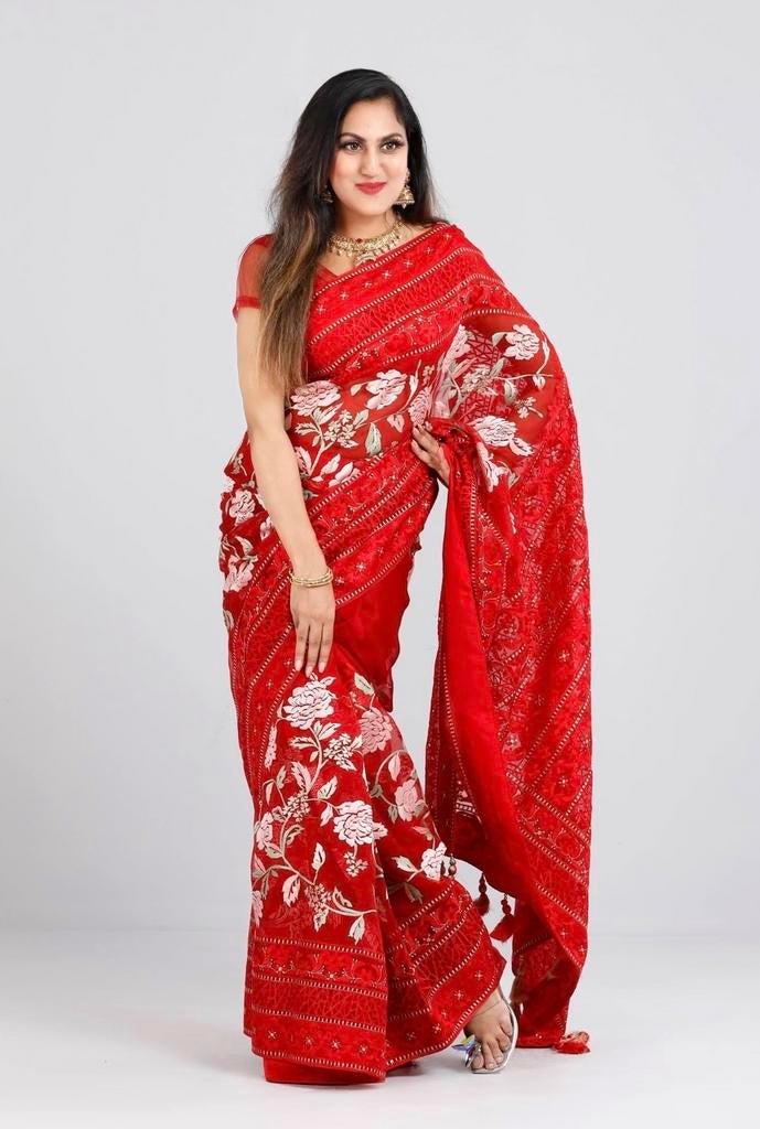 Nieuwe Indiase Sari met Tarcels en Blouse - Rood / saree, Ophalen of Verzenden, Nieuw