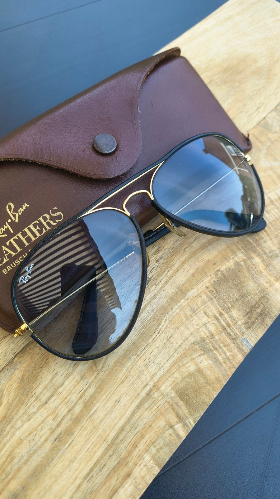 Ray-Ban B&L USA BLACK Leathers Aviator Blue Changeable's, Sieraden, Tassen en Uiterlijk, Zonnebrillen en Brillen | Heren, Ophalen of Verzenden