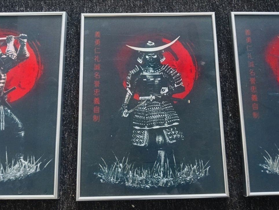 Set van 3 Japanse Samurai Prints - Ingelijst, Figuren, Papier/karton, Ophalen of Verzenden, Print