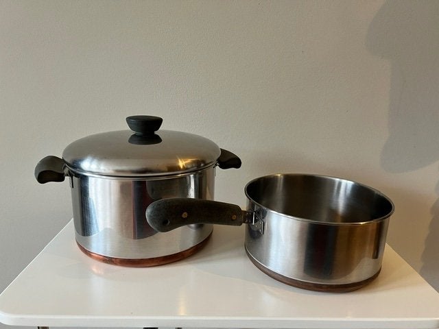 Sambonet Brevettato vintage pannen met koperen bodem, Huis en Inrichting, Keuken | Potten en Pannen, Ophalen, Gebruikt, Overige materialen