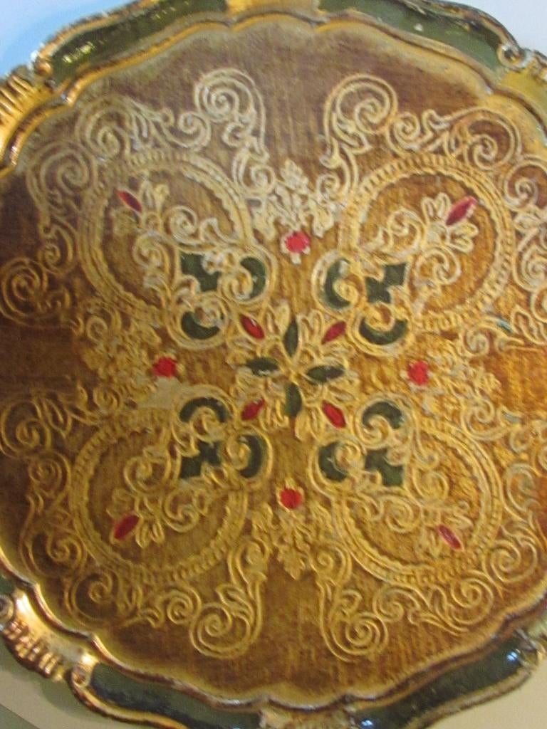 Groot rond dienblad, goud rood groen., Ophalen of Verzenden, Zo goed als nieuw, Rond, Overige materialen