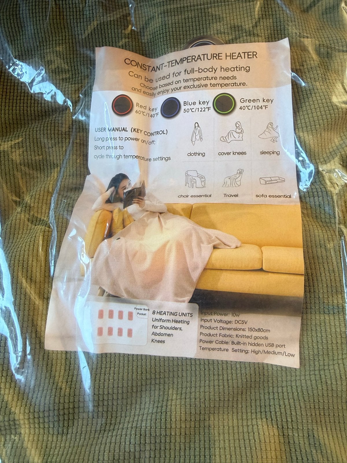 Verwarmde deken/sjaal - USB - Groen - Nieuw, Groen, Verzenden, ., Nieuw