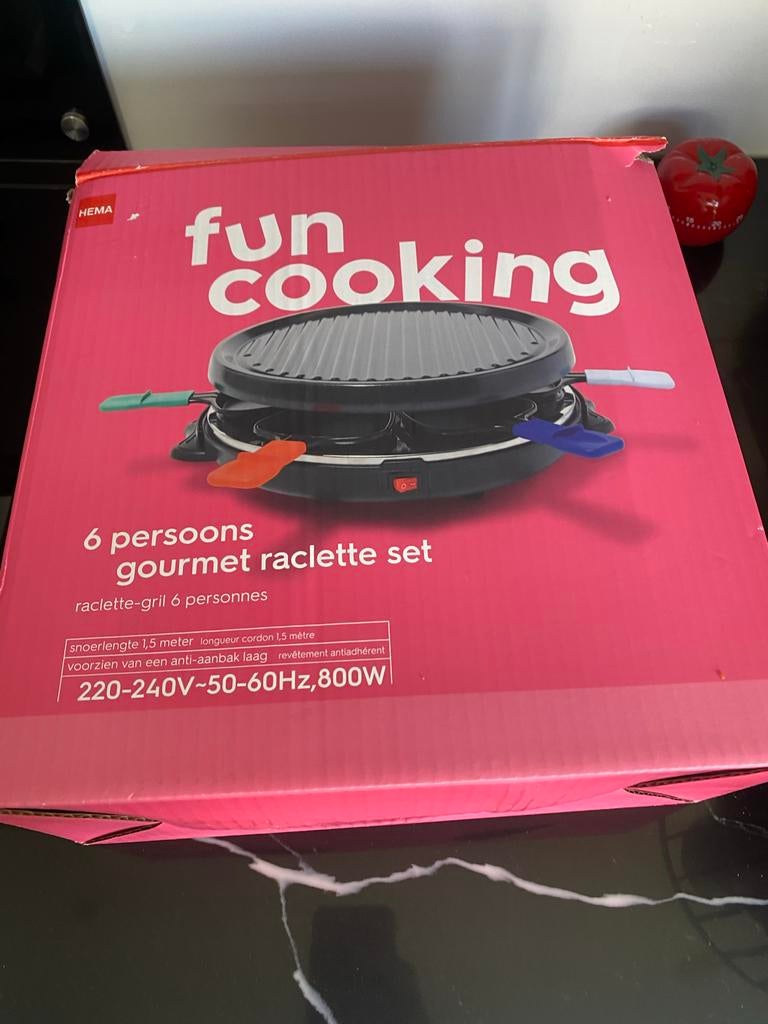Hema Fun Cooking 6 persoons gourmet raclette set, Witgoed en Apparatuur, Gourmetstellen, Ophalen, Zo goed als nieuw, 4 t/m 7 personen