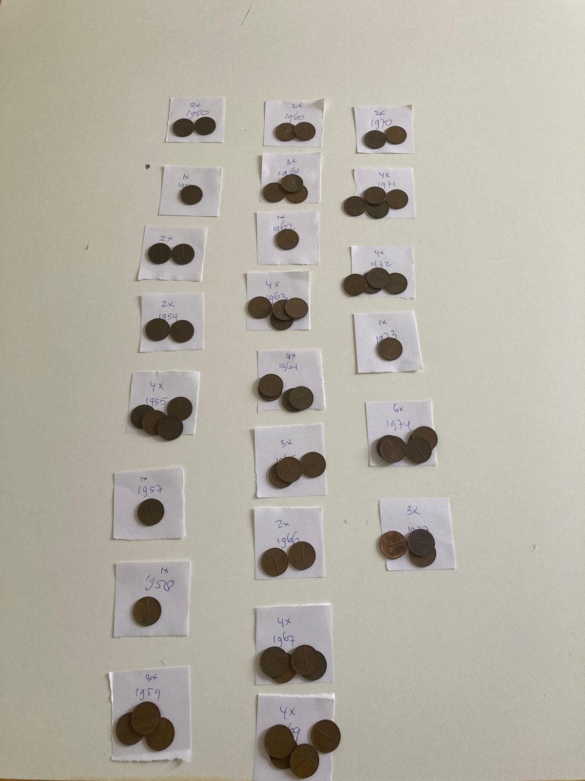 1 Cent munten Nederland uit de jaren 50-60-70 met Juliana, Ophalen of Verzenden, Koningin Juliana, 1 cent, Setje