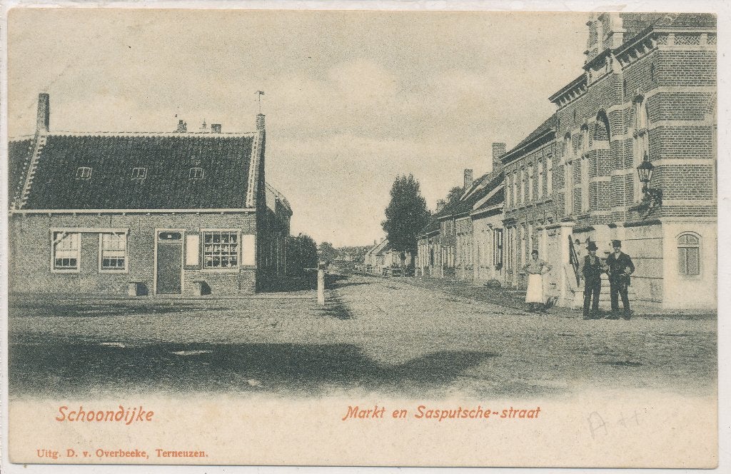 Schoondijke - Markt en Sasputsche-straat, Ophalen of Verzenden, Voor 1920, Ongelopen, Zeeland