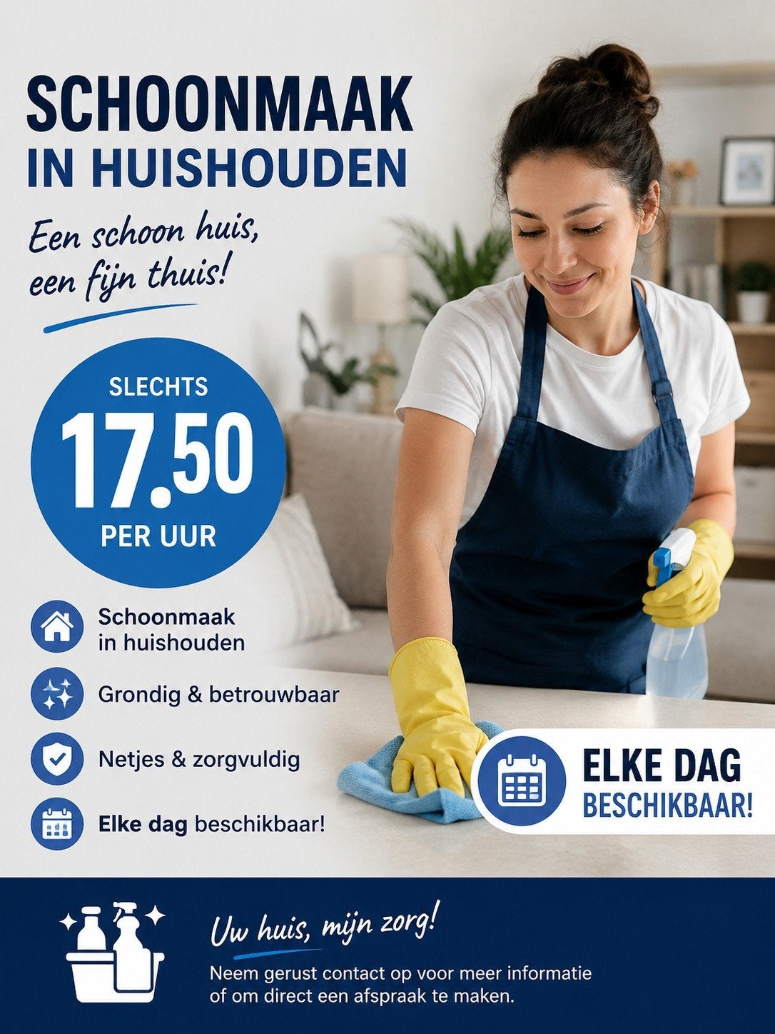 schoonmaakster aangeboden, Huis en Inrichting, Ophalen of Verzenden
