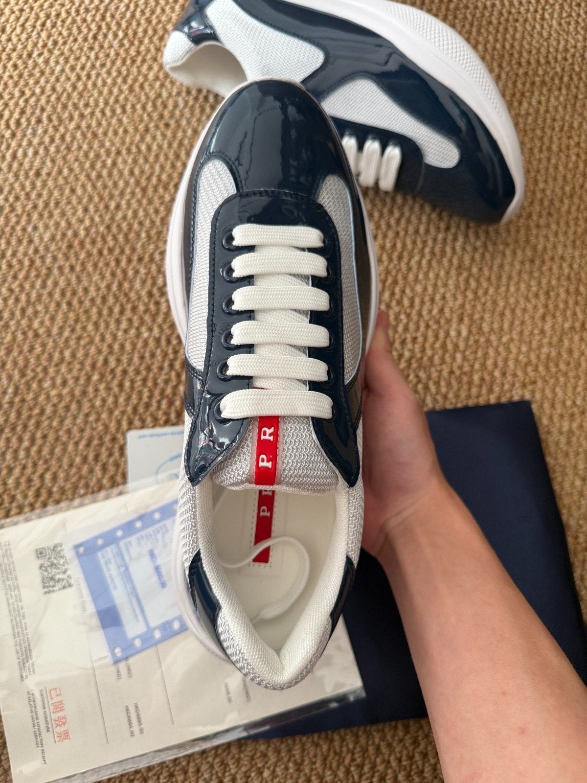 Prada Cups Navy Blue Maat 40, Blauw, Nieuw, Ophalen of Verzenden, Sneakers of Gympen