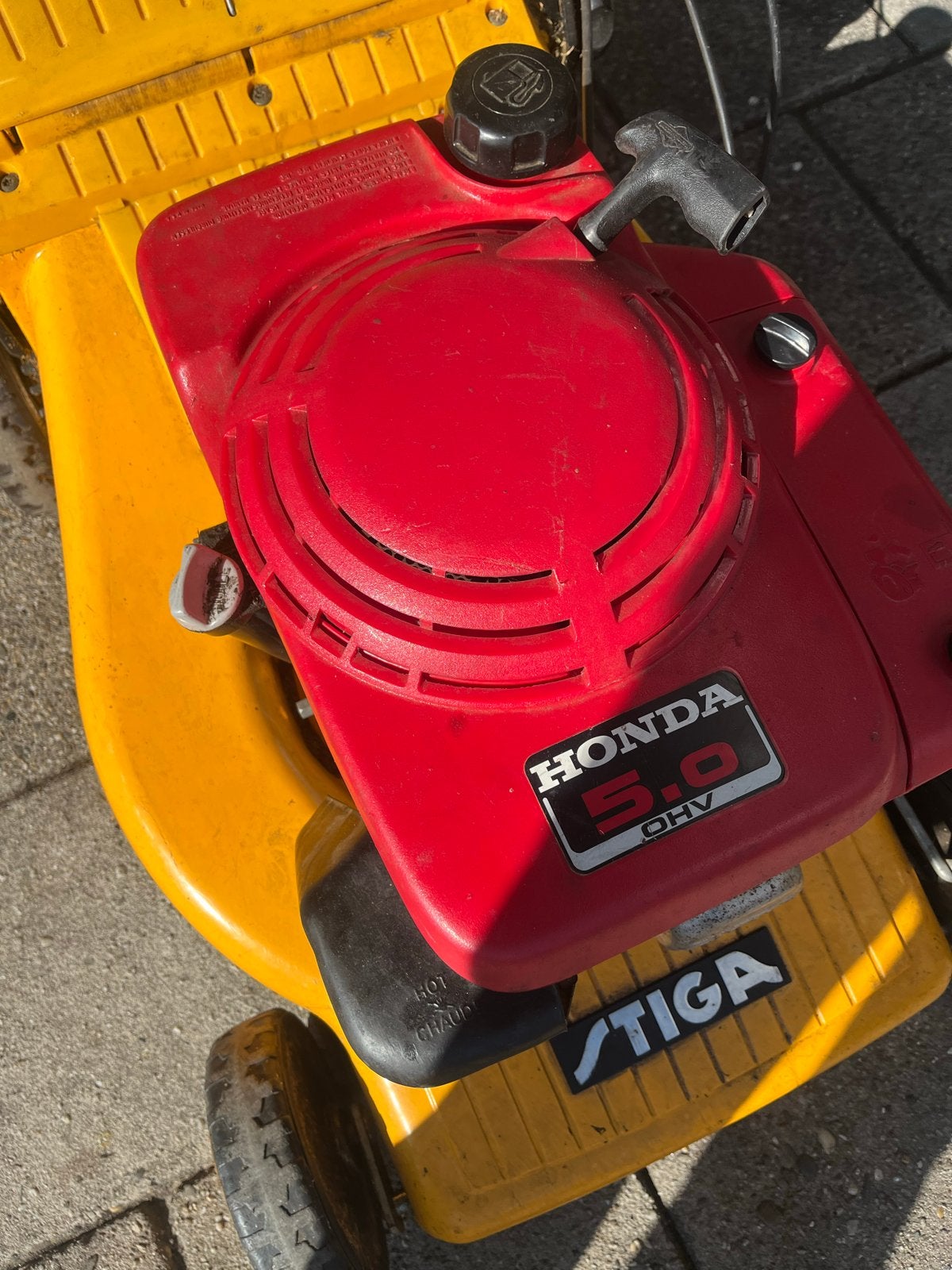 Honda Stiga Grasmaaier 5.0 OHV - Benzine, Tuin en Terras, Cirkelmaaier, Gebruikt, Ophalen of Verzenden, Opvangbak