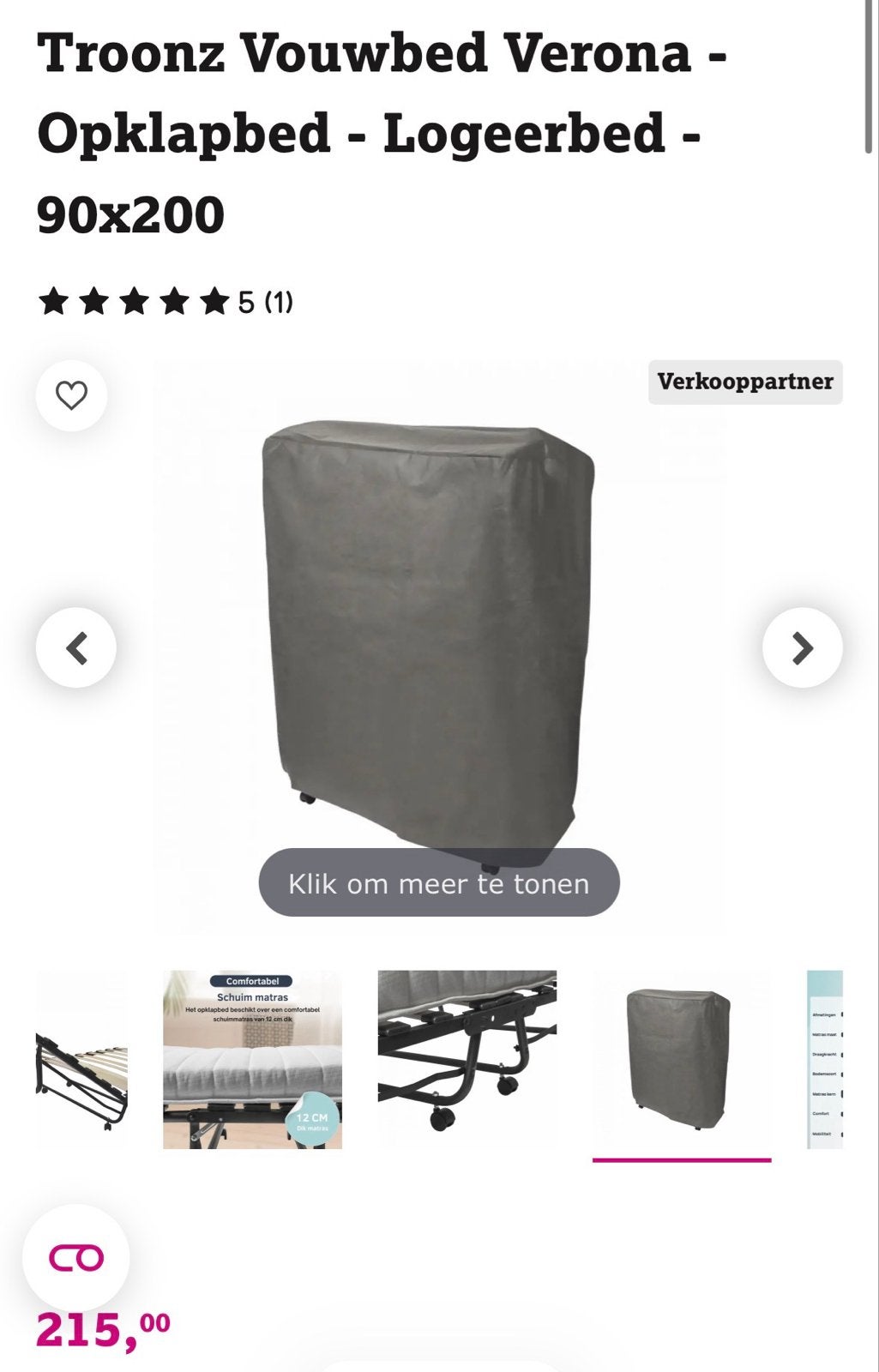 Troonz Vouwbed Verona - Opklapbed - Logeerbed - 90x200, Verstelbaar, 90 cm, Eenpersoons, Zwart
