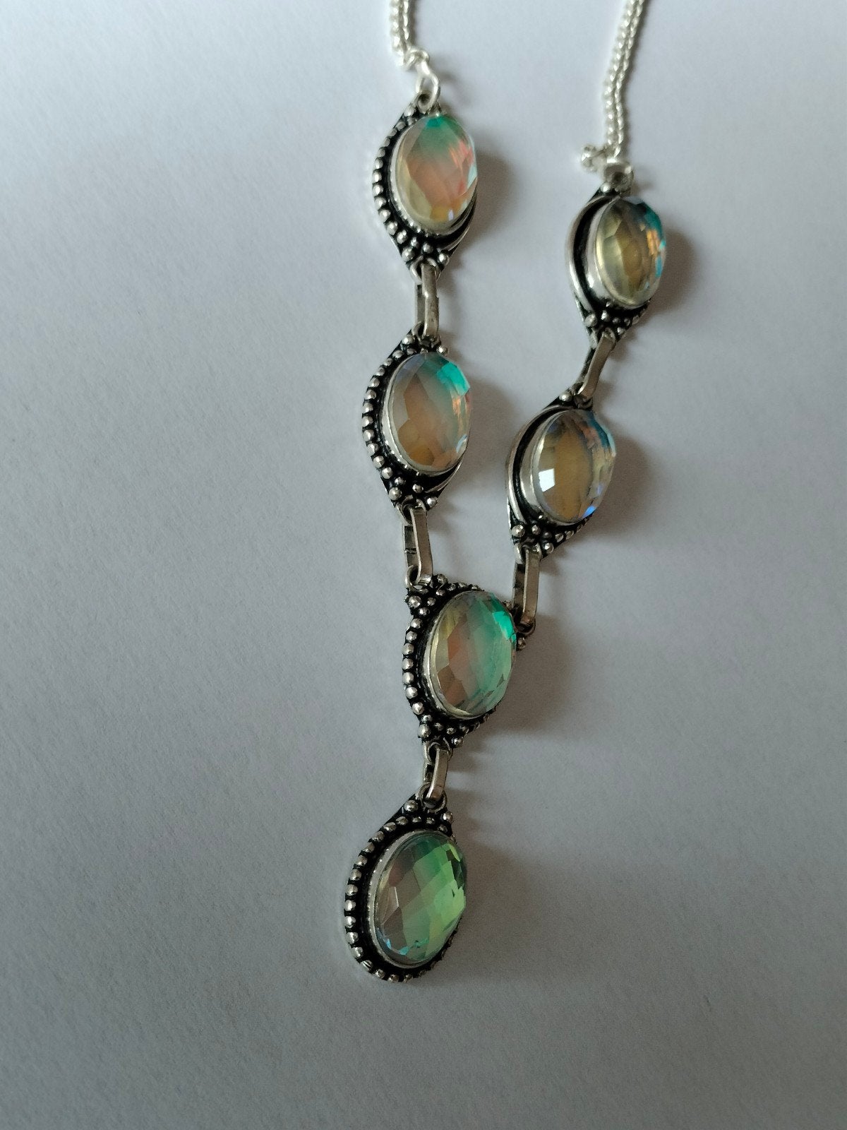 zilveren ketting met Mystic topaas 50cm, Sieraden, Tassen en Uiterlijk, Overige kleuren, Verzenden, Nieuw, Met edelsteen