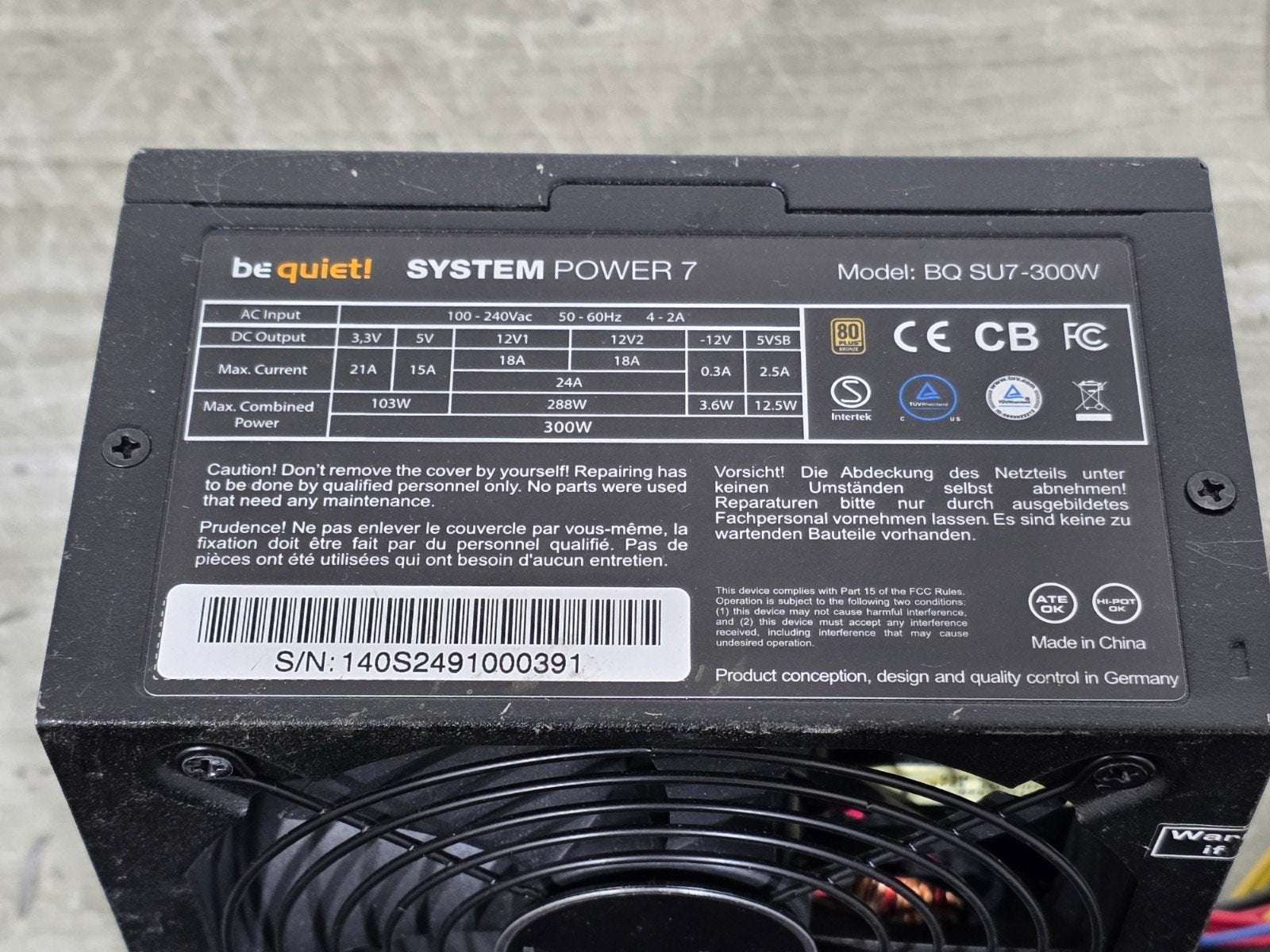 Be quiet 300w max voeding psu power supply bq su7-300w, Computers en Software, Ophalen of Verzenden, Gebruikt
