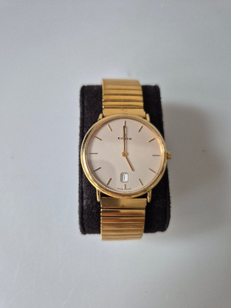Edox 71157 gold electroplated, Sieraden, Tassen en Uiterlijk, Horloges | Heren, Overige merken, Overige materialen, Gebruikt, Polshorloge