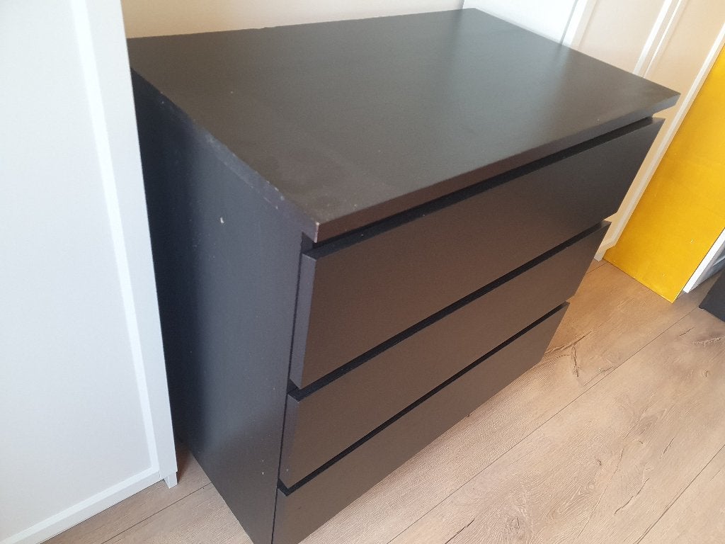 IKEA MALM ladekast zwartbruin - 3 lades, Huis en Inrichting, Kasten | Ladekasten, Ophalen, Gebruikt, Zwartbruin, 50 tot 100 cm