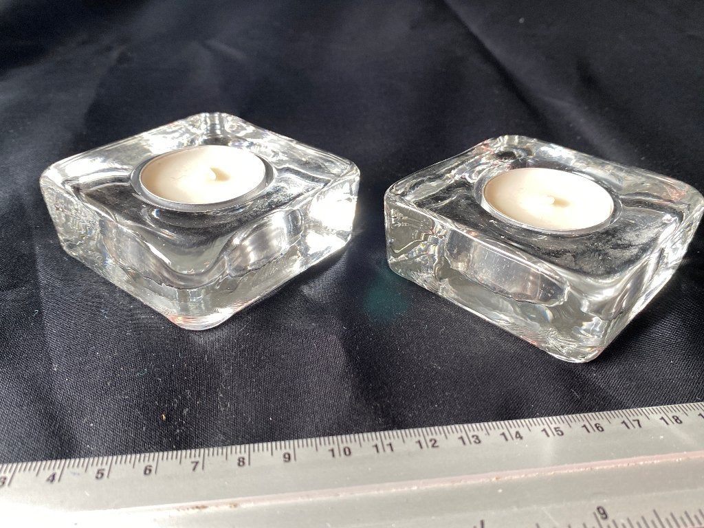 waxinelichthouders glas, setje van 2, Gebruikt, Overige merken, Waxinelichthouder, Ophalen of Verzenden