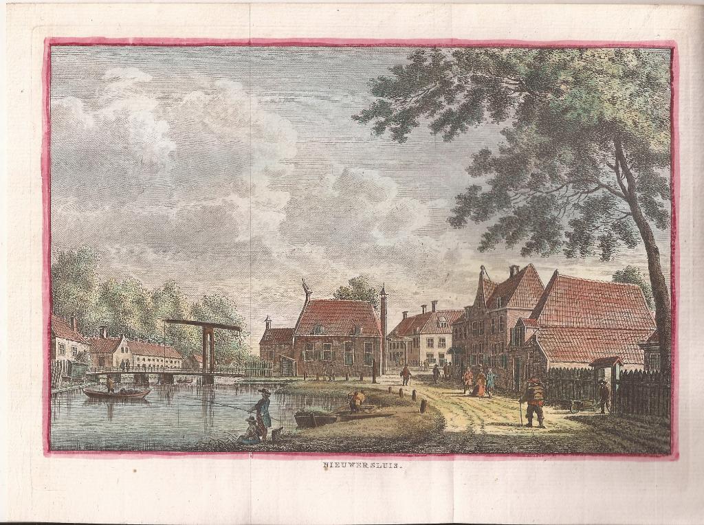 Nieuwersluis aan de Vecht Kopergravure Ingekleurd K.F. Bendo, Antiek en Kunst, Kunst | Etsen en Gravures, Handgekleurd, Stadsgezicht