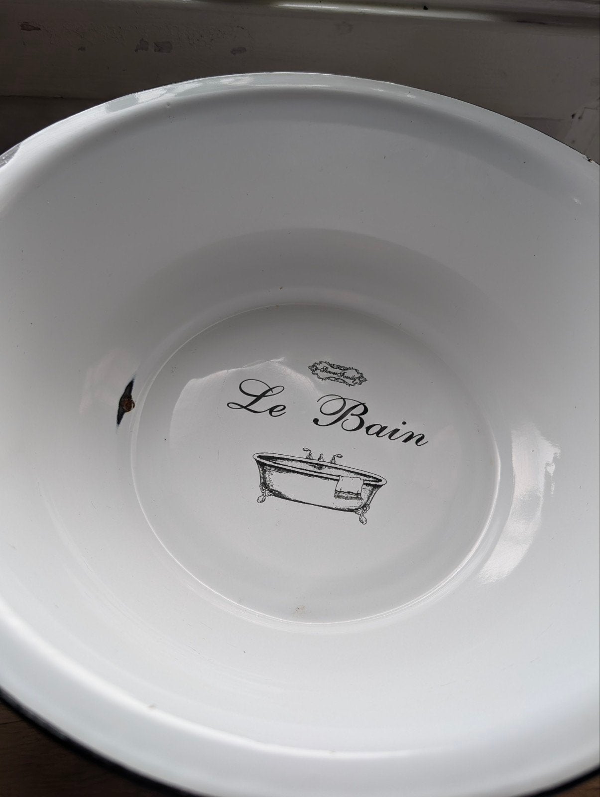 Vintage geëmailleerde schaal 'Le Bain' - 35 cm diameter, Ophalen of Verzenden