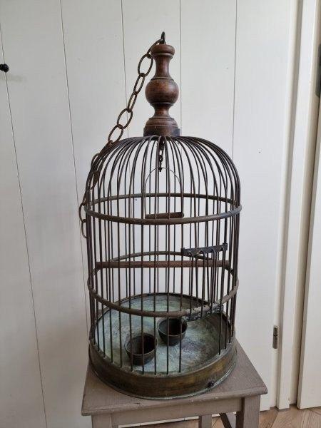 Vintage messing vogelkooi, Ophalen of Verzenden, Gebruikt, Metaal, Vogelkooi