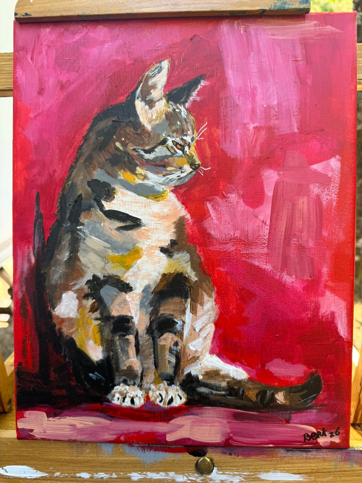 Cyperse kat, Ophalen of Verzenden, Gelakt/vernis, Acrylverf, Dieren