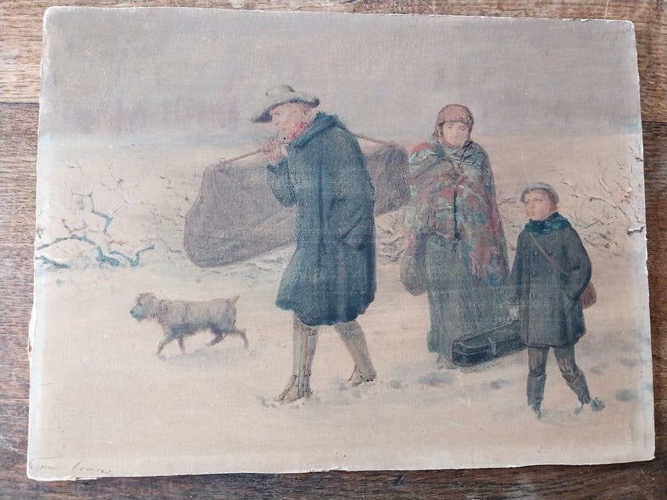 Winterlandschap met figuren, Johannes Michael Schmidt-Crans, Ophalen of Verzenden