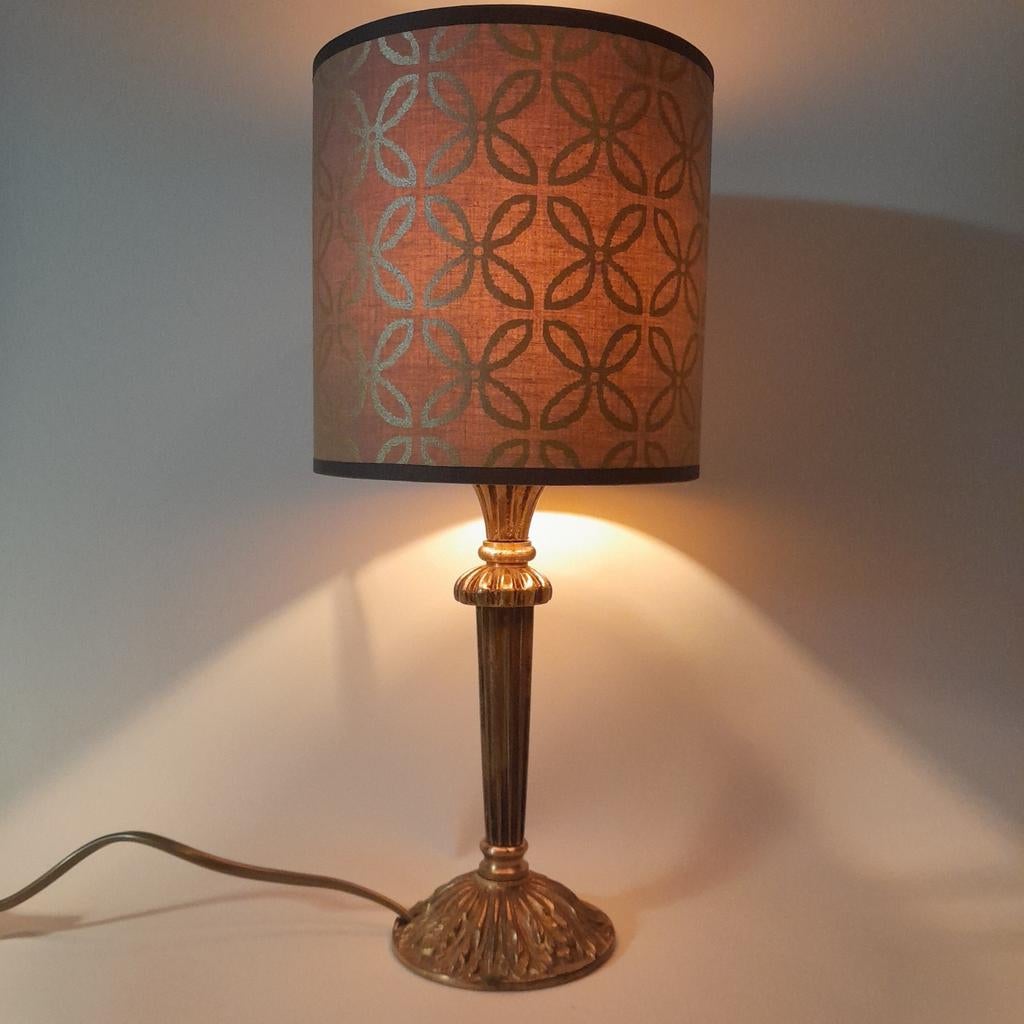 Unieke vintage chic schemerlamp taupe goud, Ophalen of Verzenden, Nieuw, Stof, Minder dan 50 cm