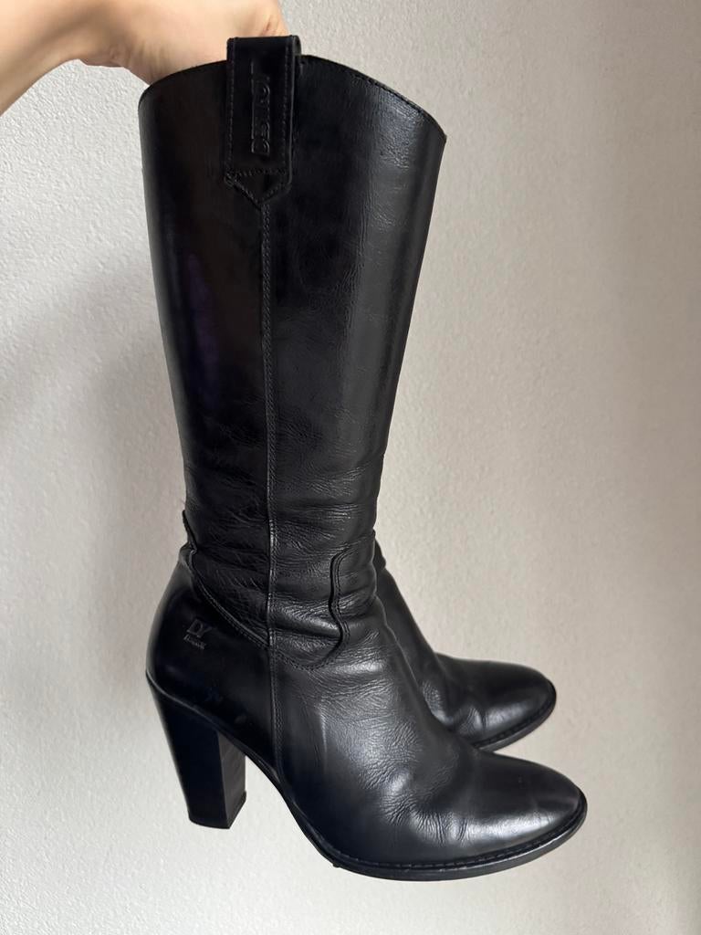 Vintage Destroy zwarte lederen western stijl cowboy laarzen, Vintage, Hoge laarzen, Vintage, Ophalen of Verzenden